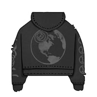 a black hoodie with an image of the earth on it